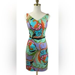 David Meister Women's Dress Sheath Multicolor Abstract Print Size 2 NWOT